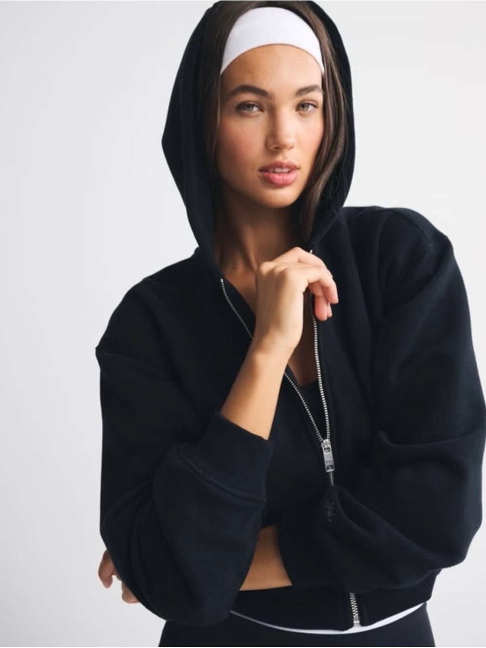 Abercrombie Essentials Fleece Zip Up Hoodie Black, size L, like new!